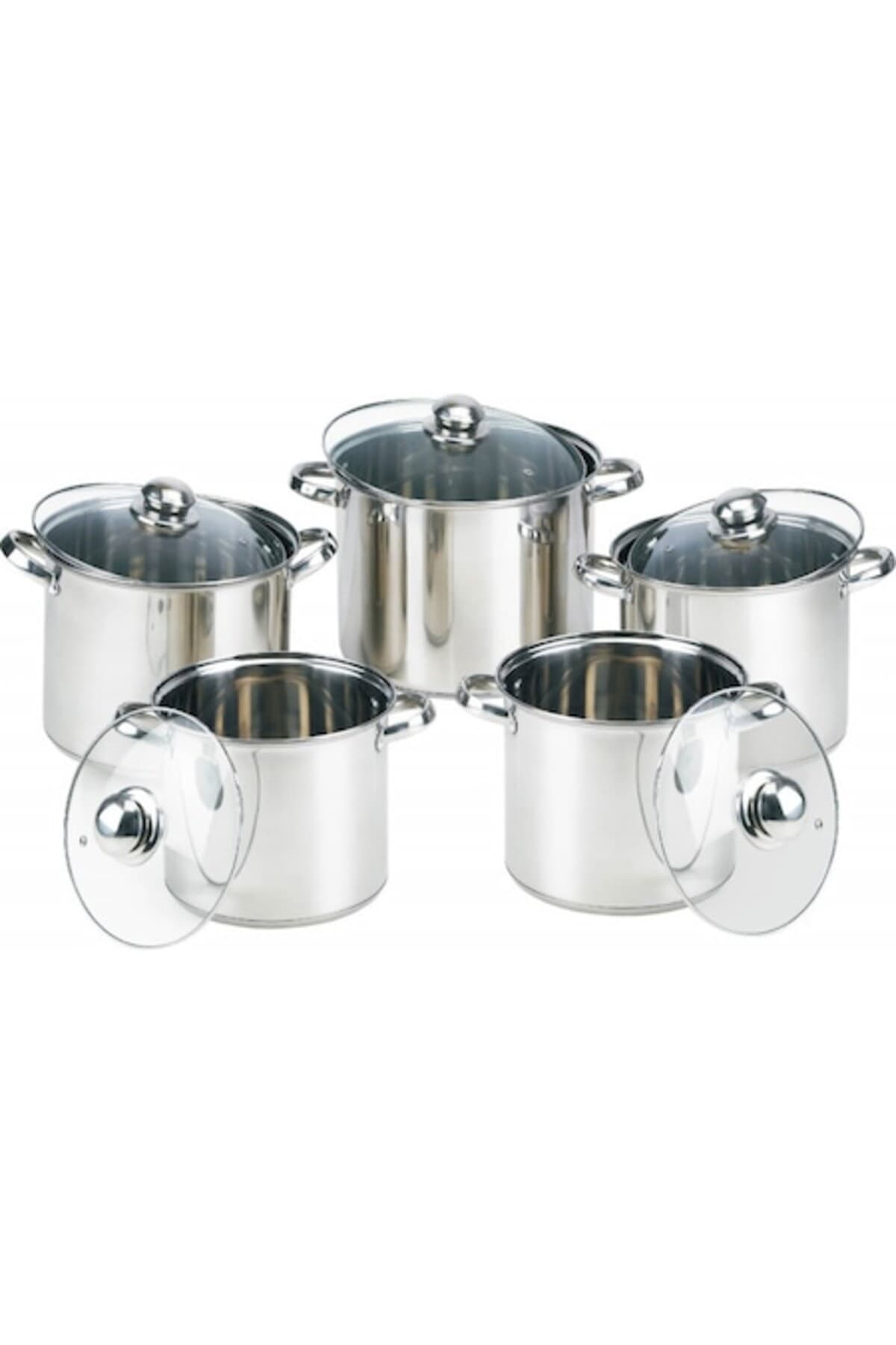 Fotografie produs: Set 5 Oale WDR, din Inox, cu capace din Sticla, 18 cm, 20 cm, 22 cm, 24 cm, 26 cm, Argintiu