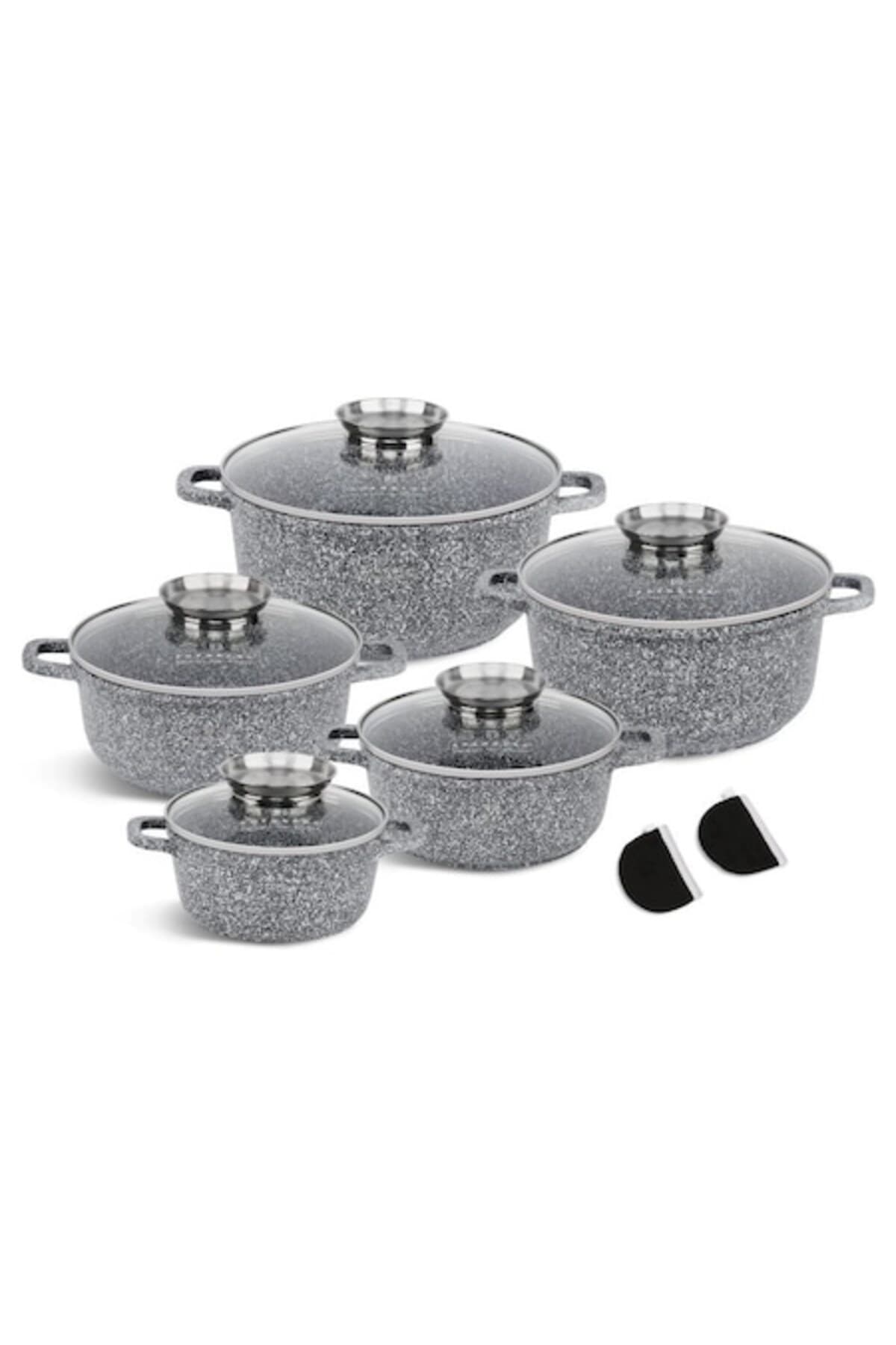 Fotografie produs: Set de 10 oale antiaderente cu capace de sticlă, aluminiu turnat sub presiune EB-8147