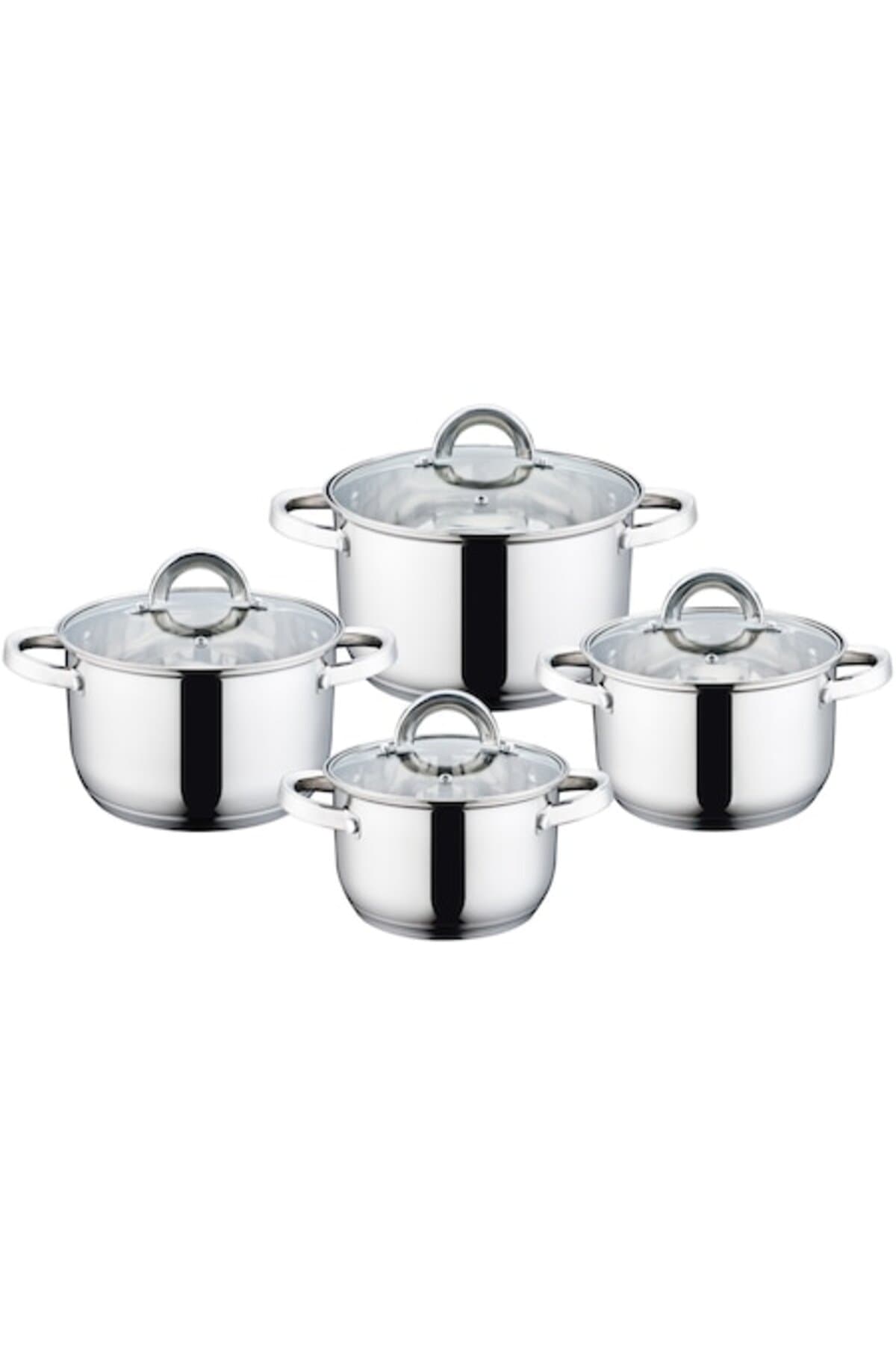 Set 4 oale din oțel inoxidabil cu capace de sticlă, 16/18/20/22 cm, Capacitate 1,9/2,7/3,7/4,7 litri, GRUNBER