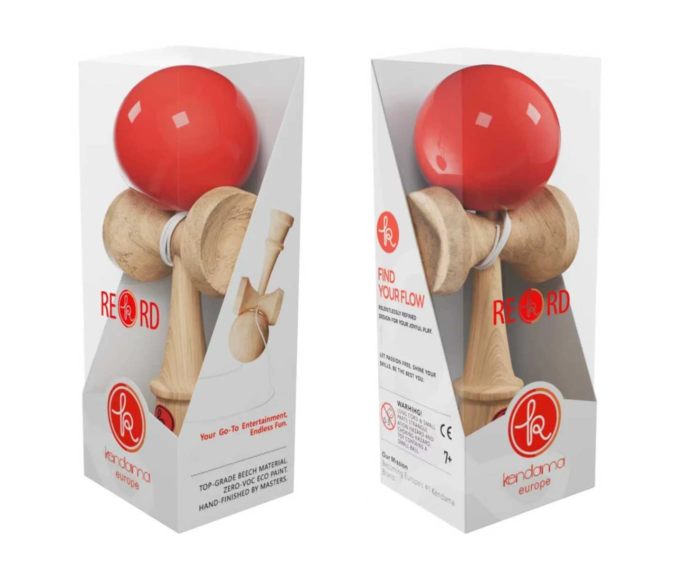 Fotografie produs: Kendama Europe Play One Roșu , Base Cup, Cupe Mari, Marime Mare 18.5 cm si o ata de rezerva - Rosu