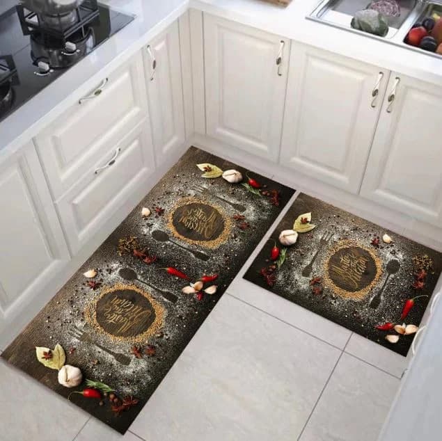Fotografie produs: Set de 2 covoare pentru Bucatarie Antiderapant - Negru