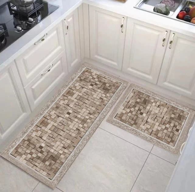 Fotografie produs: Set de 2 Covorase de Bucatarie Antiderapante, Crem - Crem