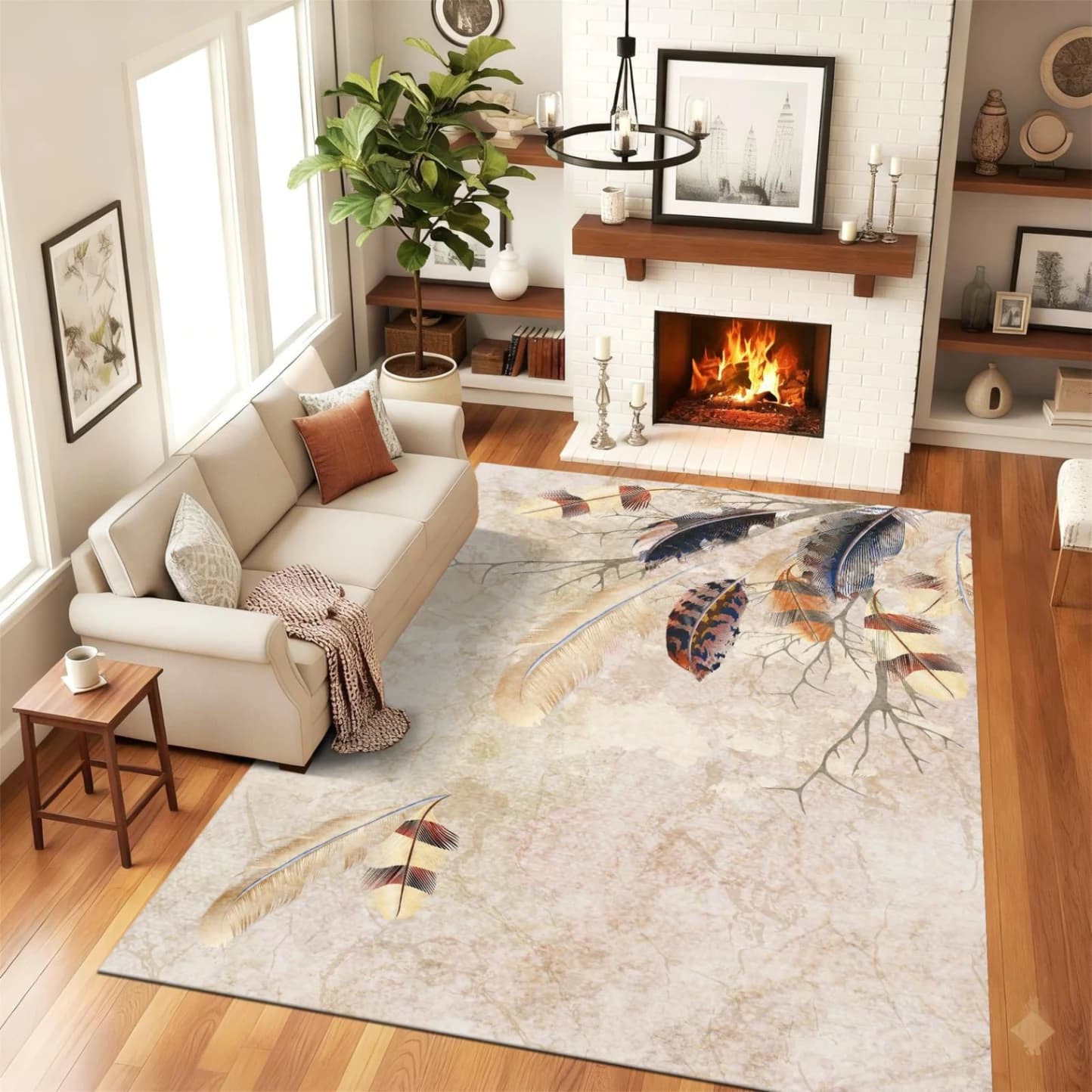 Fotografie produs: Covor modern cu design abstract cu model cu pene