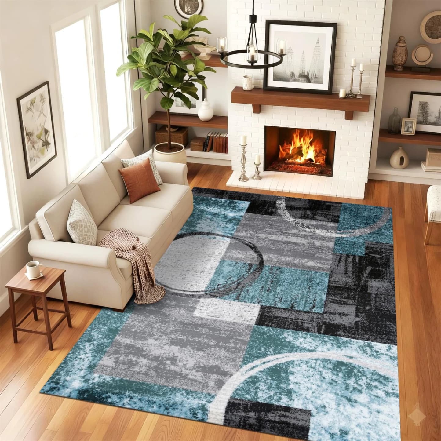 Fotografie produs: Covor modern cu model abstract pentru living cu cercuri ALBASTRU 150X230 CM