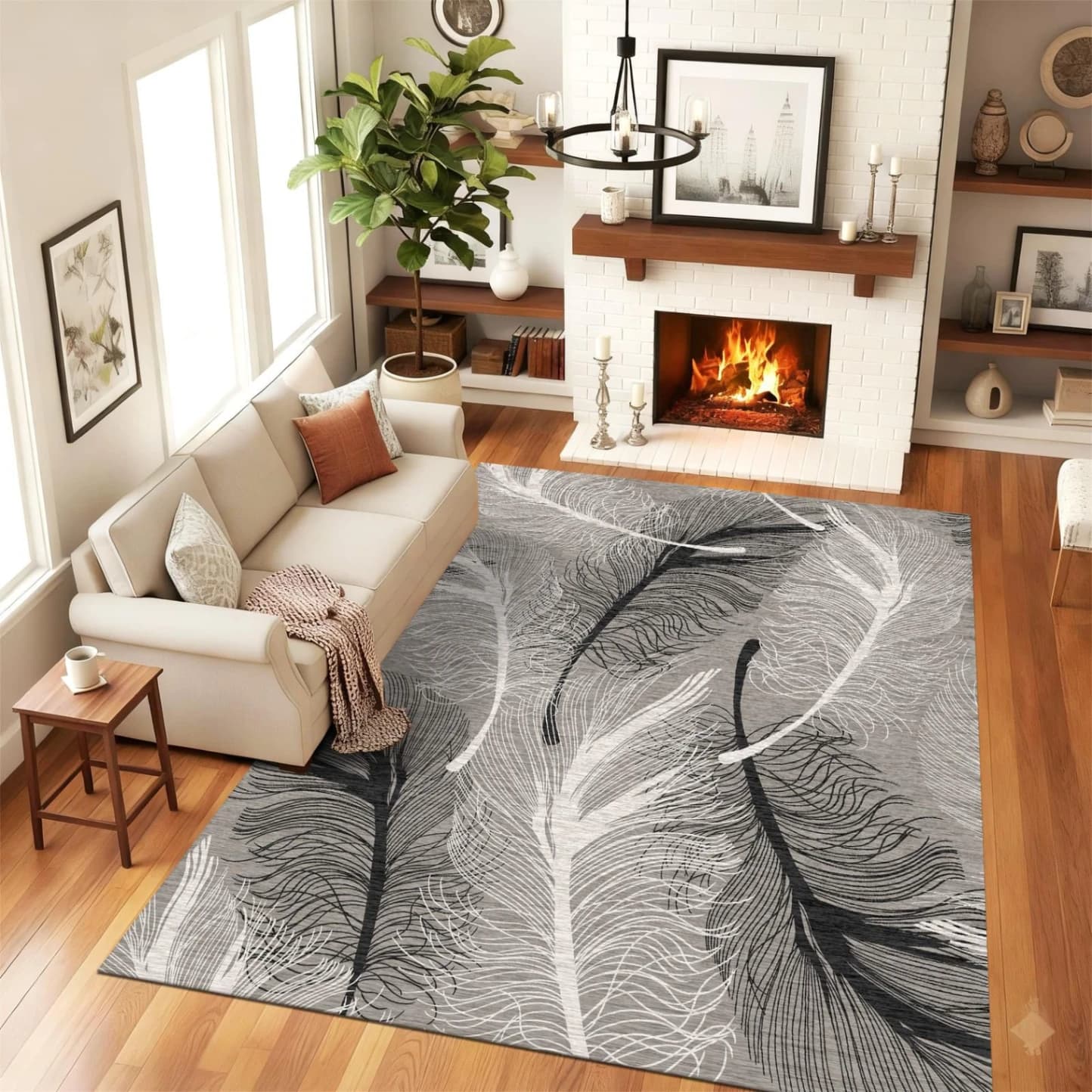 Fotografie produs: Covor modern cu model abstract cu pene pentru living GRI 150X230 CM