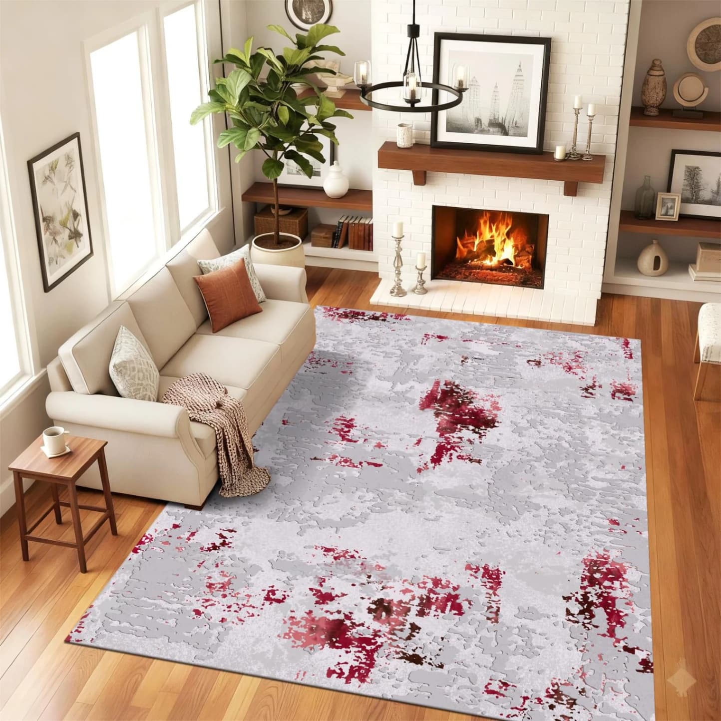 Fotografie produs: Covor modern cu design abstract cu model cu rosu pictat GRI 200X300 CM