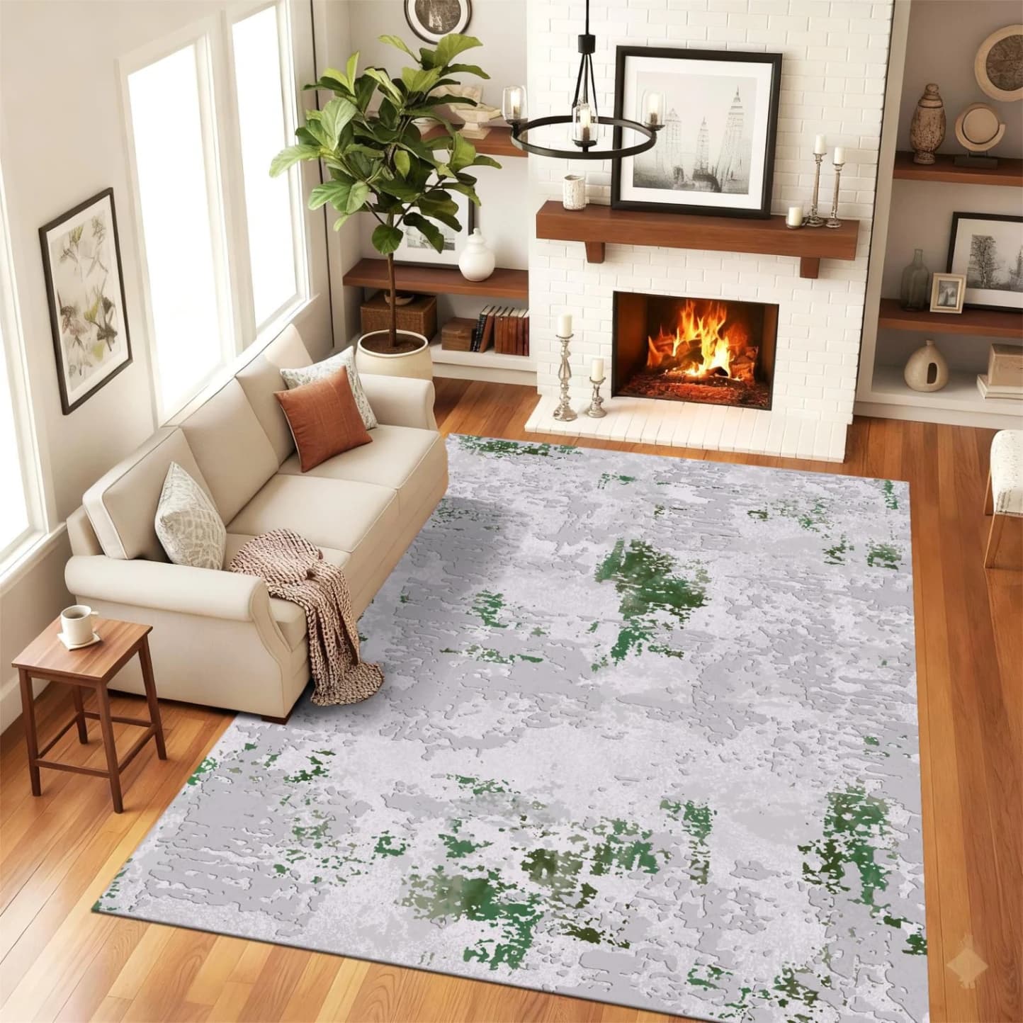 Fotografie produs: Covor modern cu design abstract cu model Cu verde pictat