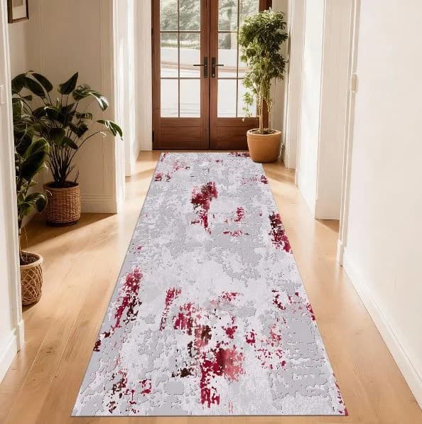 Fotografie produs: Traversa Pentru Hol Covor Antiderapant Rosu-Gri 80 x 150 cm - Rosu-Gri