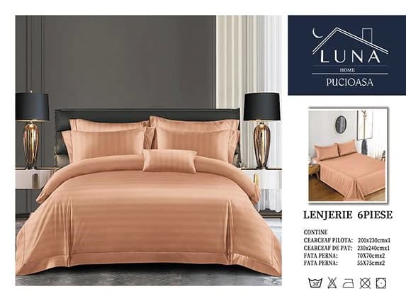 Fotografie produs: Lenjerie de pat din Damasc, pentru pat dublu, 6 piese 200X230 CM Portocaliu