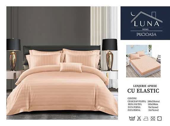 Fotografie produs: Lenjerie de pat din Damasc, pentru pat dublu, 6 piese 200X230 CM Piersica