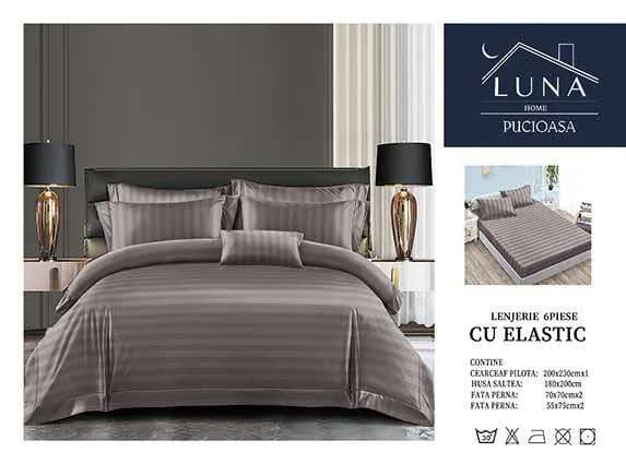 Fotografie produs: Lenjerie de pat din Damasc, pentru pat dublu, 6 piese 200X230 CM Gri inchis