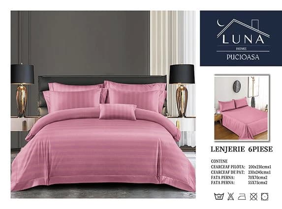 Fotografie produs: Lenjerie de pat din Damasc, pentru pat dublu, 6 piese 200X230 CM Roz deschis