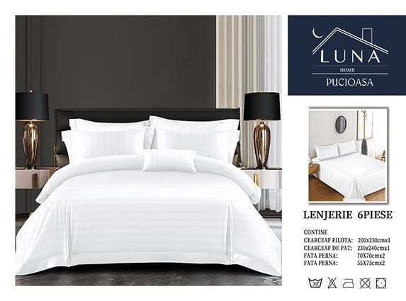 Fotografie produs: Lenjerie de pat din Damasc, pentru pat dublu, 6 piese 200X230 CM Alb