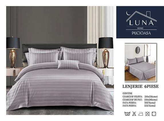 Fotografie produs: Lenjerie de pat din Damasc, pentru pat dublu, 6 piese 200X230 CM Gri deschis