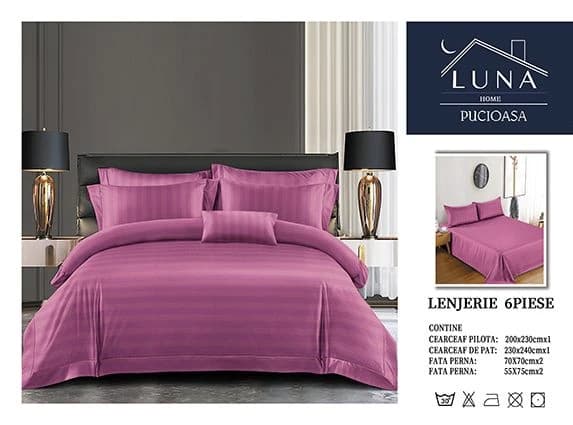 Fotografie produs: Lenjerie de pat din Damasc, pentru pat dublu, 6 piese 200X230 CM Roz deschis