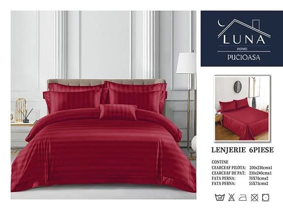 Fotografie produs: Lenjerie de pat din Damasc, pentru pat dublu, 6 piese 200X230 CM Rosu
