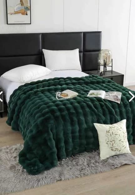 Patura cocolino pufoasa cu patratele, pat dublu, Verde Smarald 200 x 230 cm