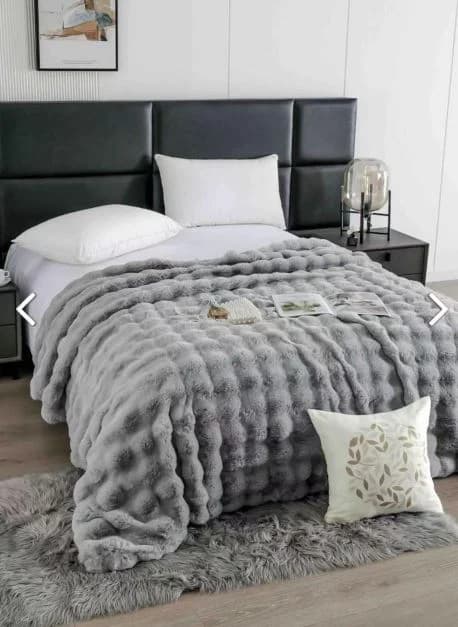 Fotografie produs: Patura cocolino pufoasa cu patratele, pat dublu, Gri 200 x 230 cm - Gri