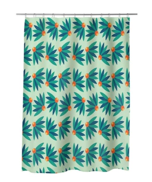 Perdea de baie 180x180 cm, rezistentă la apă și ușor de întreținut floare verde