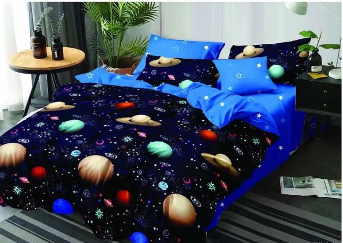 Fotografie produs: Lenjerie de pat 2 persoane, finet, 6 piese- albastra planete