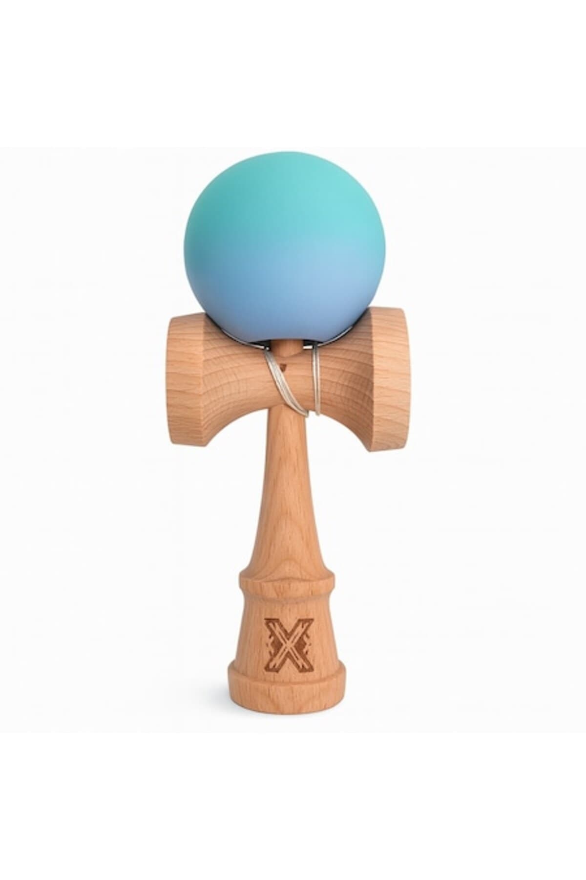 Jucarie interactiva Kendama X profesionala, din lemn cu bila cauciucata, 18 cm, joc de indemanare pentru copii