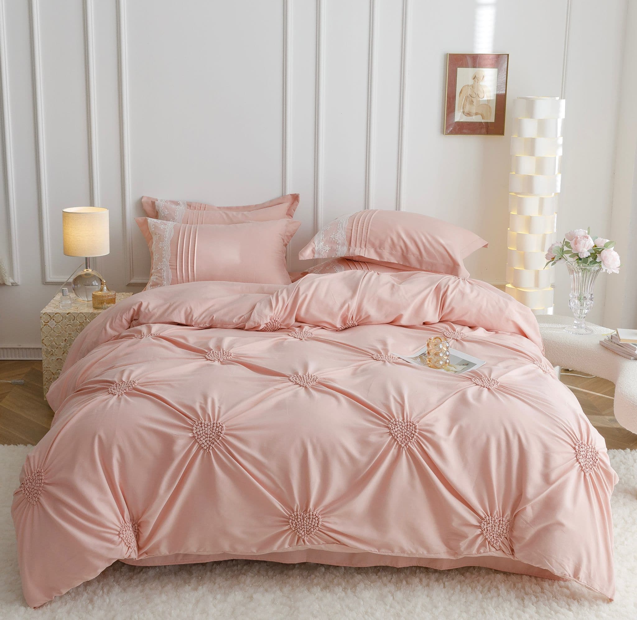 Fotografie produs: Set Lenjerie de pat decor imperial, Jojo bumbac finet 2 persoane, 6 piese roz prafuit Concept E Efrall